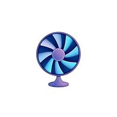 blue standing electric fan with spinning blades illustration representing cooling and comfort