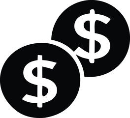 Two black circles with white dollar signs symbolizing money exchange or financial transactions for business and economy concepts