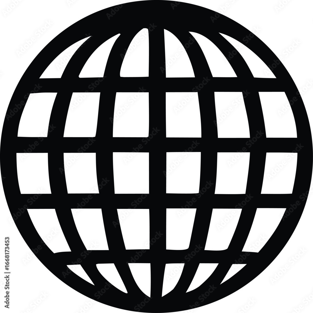 Poster black globe icon with grid lines representing global connectivity and internet access symbolizing wo