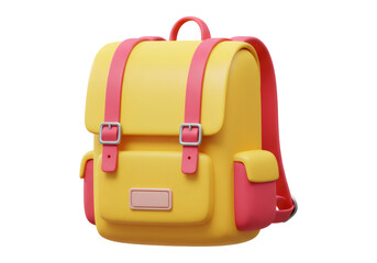 Vibrant Yellow Backpack With Red Accents On Transparent Background