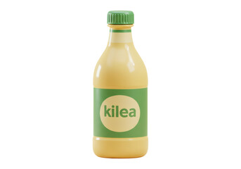 Yellow Bottle With Green Label And Cap Isolated On Transparent Background