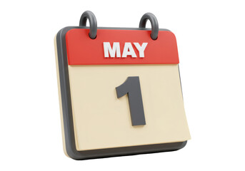 3D Render Of May 1st Calendar Isolated On Transparent Background