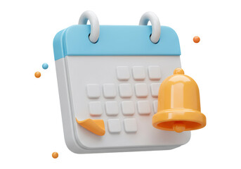 3D Rendered Calendar And Bell Icon On Transparent Background In Blue And Orange Colors