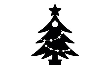 Obraz premium Black silhouette of a decorated christmas tree with a star on top