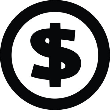 Bold black dollar sign icon within a circle representing finance business and currency symbol for transactions