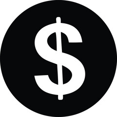 Iconic dollar symbol embossed on a black circular disk representing finance commerce and financial transactions