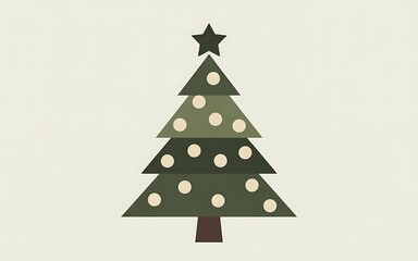 Fototapeta premium Simple green christmas tree with white ornaments and star