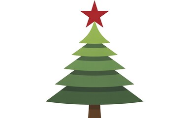 Fototapeta premium Stylized green christmas tree with red star topper