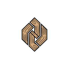 Abstract hexagonal logo design featuring a wooden texture. Ideal for carpentry or nature-related businesses.