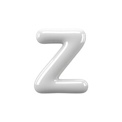 Glossy White 3D Letter Z, Isolated on Transparent Background