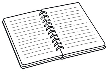 Open notebook art vector: simple spiral bound design for creative concepts and planning