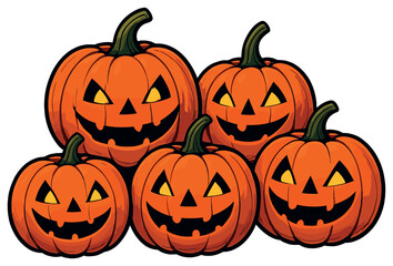 Halloween pumpkin faces vector | glowing jack-o'-lanterns design for holiday decoration