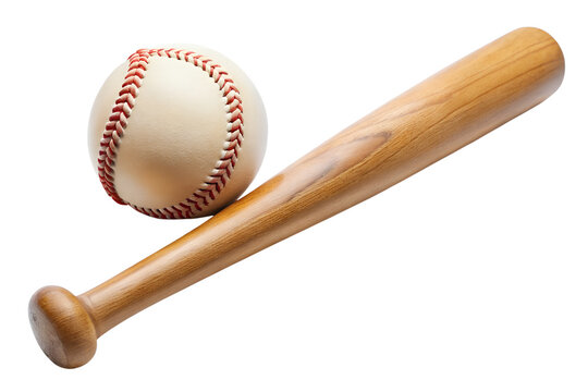 Baseball and wooden bat, isolated on transparent background
