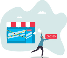 Close business, decision to stop operate company, office closing down out of business, store, end business signboard problem or recession.about a man and his life.