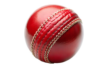 A closeup of a red cricket ball with detailed stitching, isolated on a transparent background
