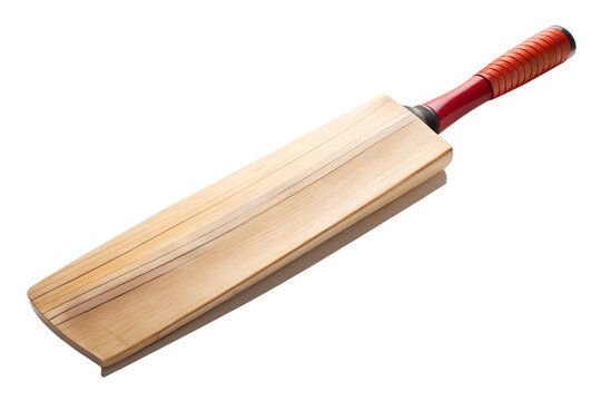 Wooden cricket bat with red grip isolated on transparent background