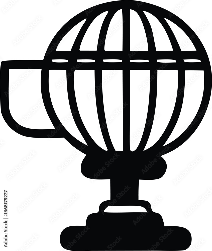 Poster stylized globe icon with latitude and longitude lines on a sturdy base symbolizing global reach expl