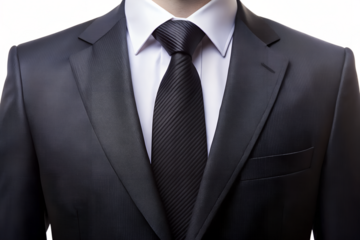 Man in a black suit and tie, isolated on transparent background