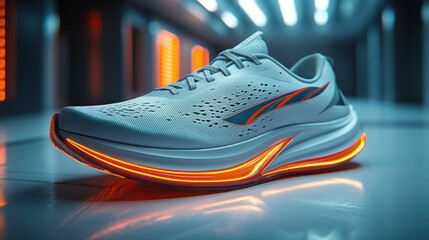 Running shoe, illuminated sole, futuristic