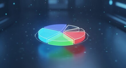 Digital pie chart with illuminated segments and data points on a dark background