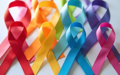 Multi colored cancer ribbons Proudly worn by patients, supporters and survivors for world cancer day. Bringing awareness to all types of cancer. High quality