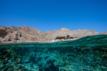 Egypt, Dahab, Coastline in front of the Blue Hole