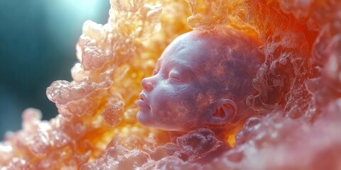 An artistic depiction of a newborn baby, representing the miracle of life and early development.