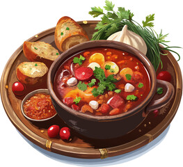 Authentic ukrainian borscht beetroot soup vector illustration