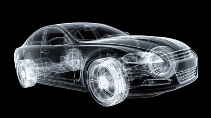 Fototapeta premium Car Xray. Automotive Design Concept with X-ray Illustration on Isolated Black Background