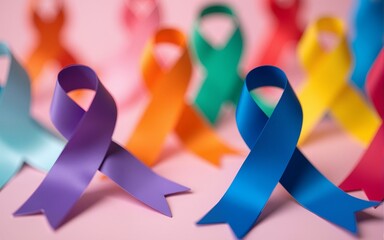 Multi colored cancer ribbons Proudly worn by patients, supporters and survivors for world cancer day. Bringing awareness to all types of cancer. High quality
