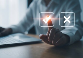 Decision Making A Person Selecting an Option on a Digital Interface, Navigating Choices, Highlighting Interactive Buttons with Visual Cues, Making the Right Pick