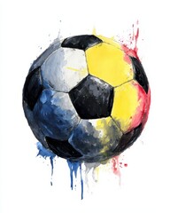 Watercolor Soccer. Artistic Sketch of Soccer Ball on Classic White Background