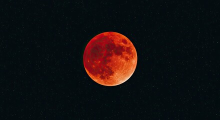 Blood Moon Eclipse: Fiery Celestial Orb Amidst Starry Night