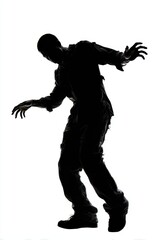 Fototapeta premium Zombie Dance. Silhouette of Man Dancing Hip Hop Funk Isolated on White Background