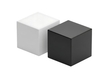 Two cubes, one white and one black, isolated on transparent background