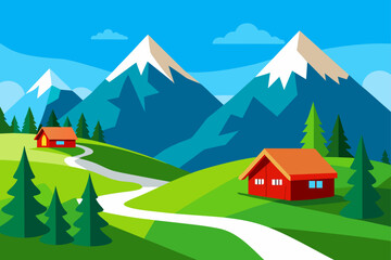 Fototapeta premium Cozy cabins nestled in a mountain landscape