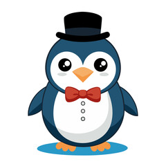 Fototapeta premium Penguin with Top Hat Vector Cartoon Character