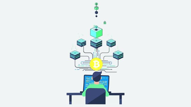 Digital Technology Concept with Data Nodes Forming a Tree Shape