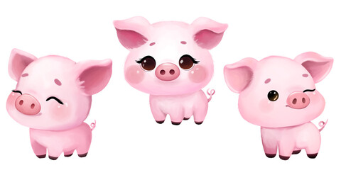 cute pink piglets, clipart, isolate, watercolor, png, transparent background