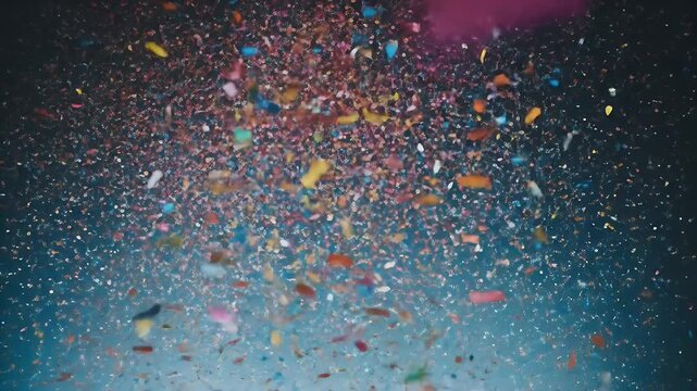 Confetti explosion against a dark blueish background