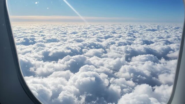 Cloudscape view from airplane window during flight