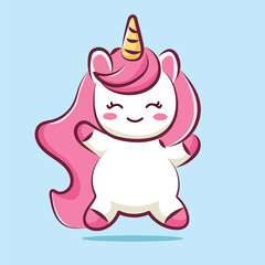 cute cartoon character pink unicorn smile vector
