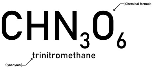 Trinitromethane chemical formula and synonyms with callout titles