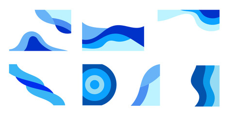 Abstract blue wave shapes and circles on white background