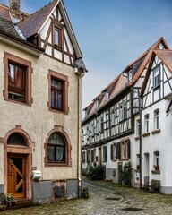 Naklejka premium Charming European Street with Half-Timbered Houses