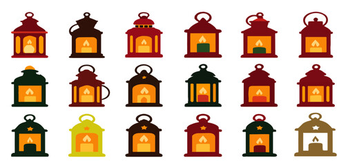 Collection of Stylized Lantern Icons – Festive Decorative Lights in Vibrant Colours vector icon sheet