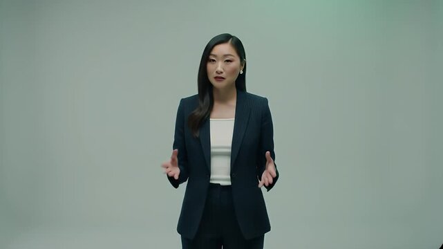 Professional Asian Businesswoman Presenting in Studio - Powered by Adobe