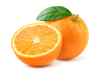 Fresh orange with halved isolated on white.