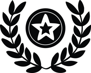 Classic laurel wreath emblem with star inside circle decorative symbol of victory achievement and recognition