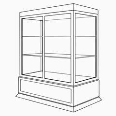 Illustration of a glass display cabinet with shelves, perfect for showcasing products in a retail store